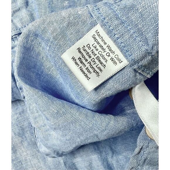 Ocean & Coast Blue Spread Collar Tab Sleeve Button Up Linen Shirt sz MEDIUM - Picture 9 of 11